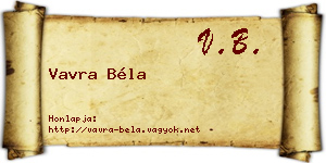 Vavra Béla névjegykártya
